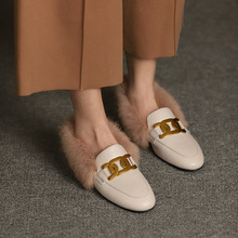 复古圆兔毛单鞋女加绒乐福鞋冬季新款女鞋头层牛皮深口保暖鞋