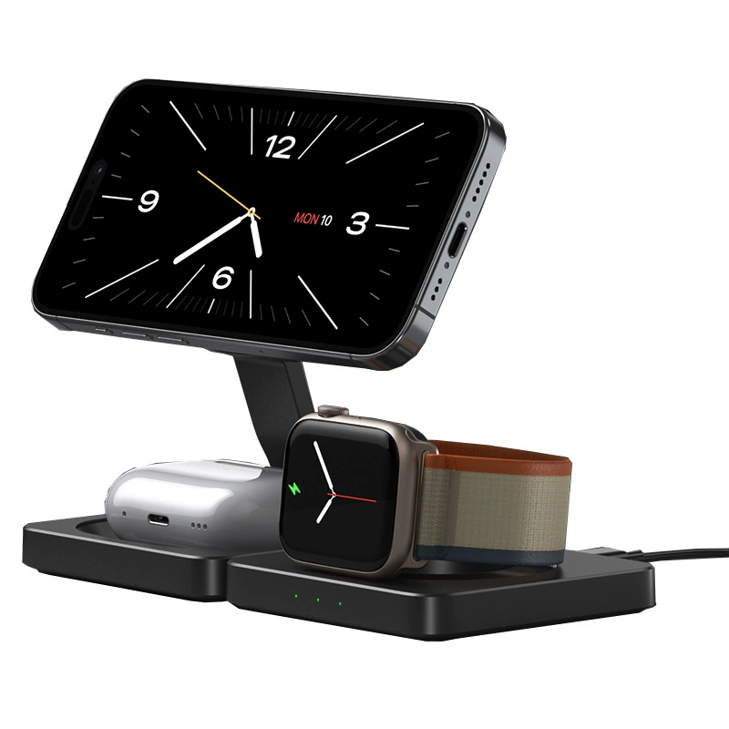 Apple, with synchronisation with phone, wireless compatible headphones, watch charging, three in one, iphone