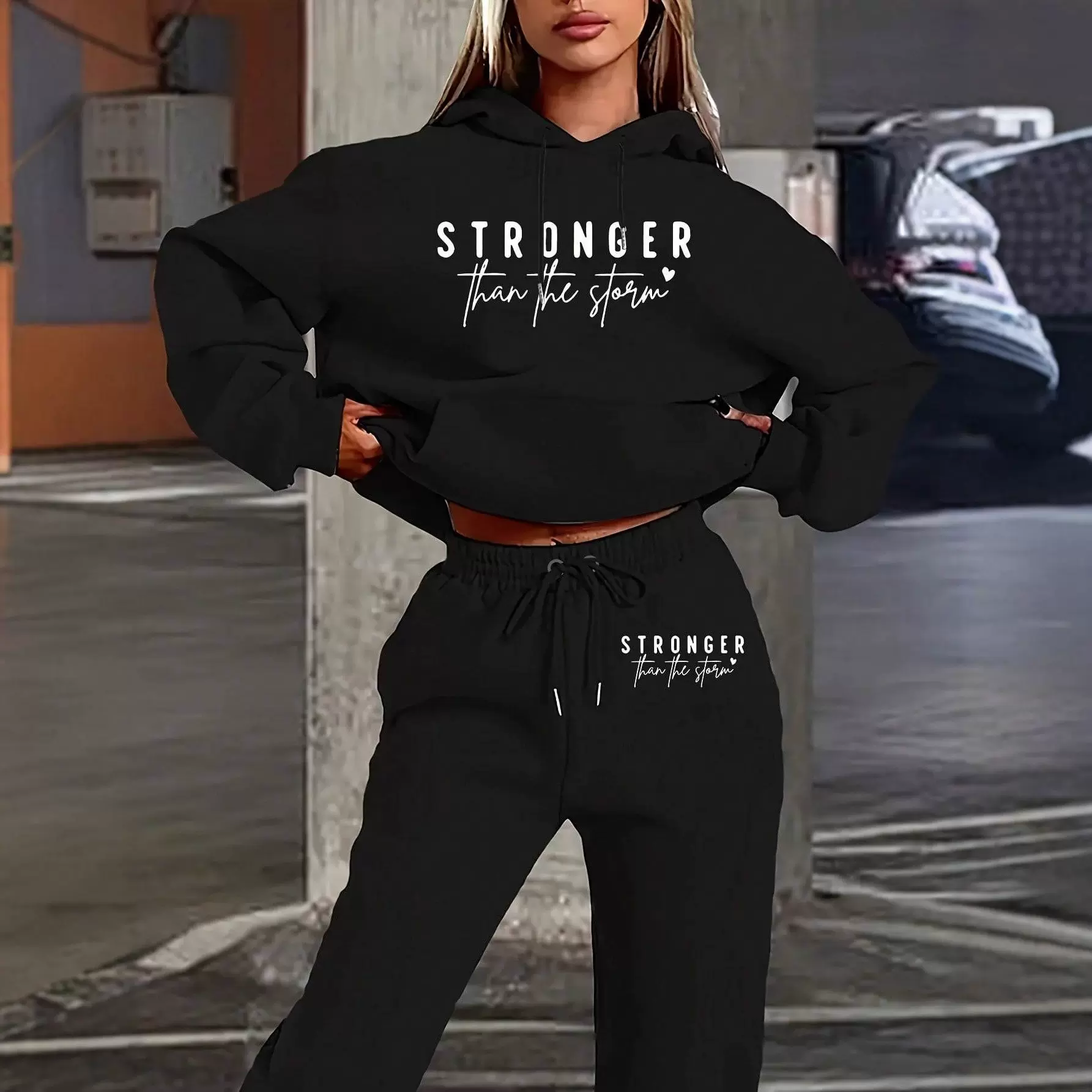 欧美跨境秋冬季亚马逊爆款款女装字母印花抓毛卫衣时尚休闲套装