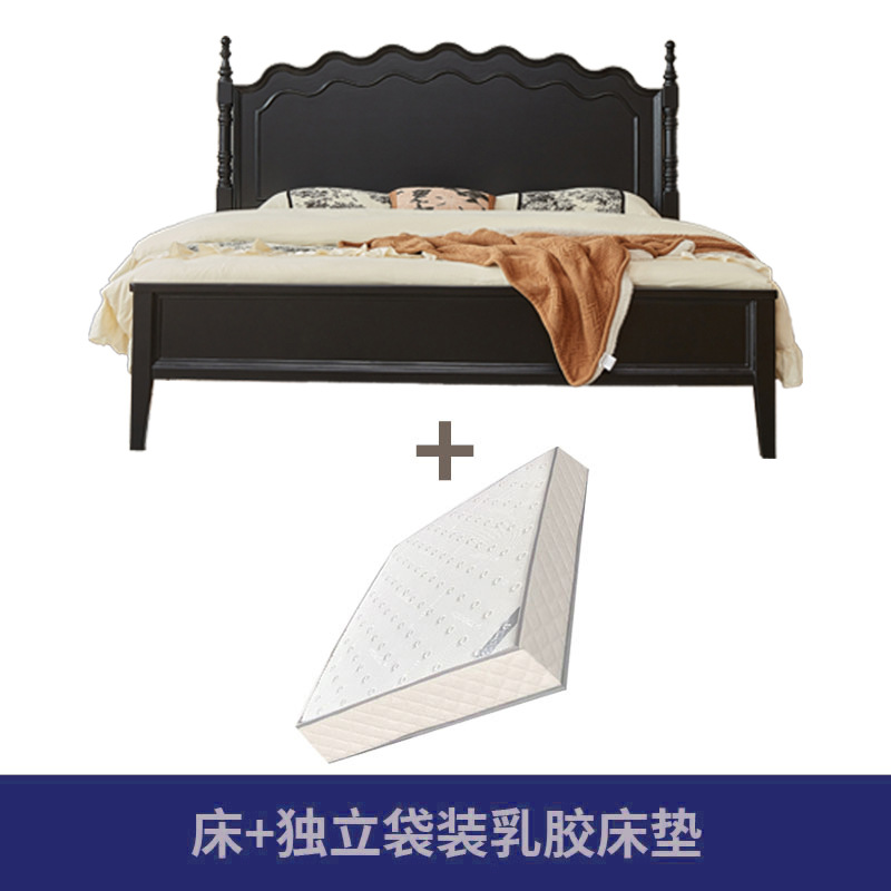 Cama de madera maciza americana negra retro 1.8m cama doble francesa dormitorio principal cama de almacenamiento estilo medieval Leia cama queen image 13