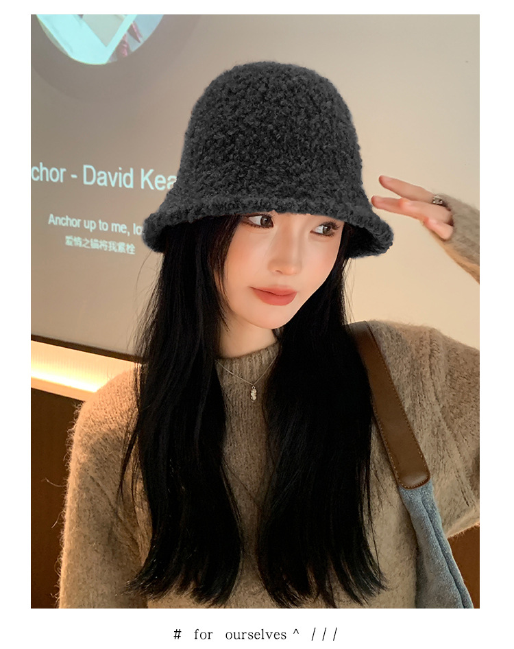 Chapeau seau en peluche pour femmes, couleur unie, Simple, mode coréenne, chaleur extérieure, petit chapeau, nouvelle collection automne et hiver_voghion.com