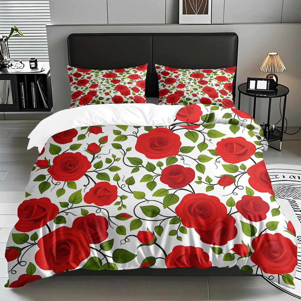 TEMU / JIT multivariado rosa digital impresión set edredón suave piel transpirable fábrica de origen textil