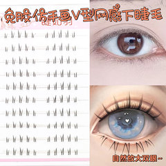 接着剤不要、取り外し不要、手描き模造V字型ネット下まつげ、10列大容量透明細いステム、初心者通勤用つけまつげ