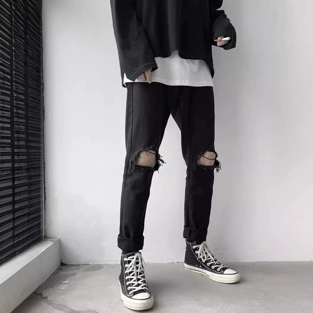 Корейская версия Street Summer Black Loose Naudi Big Broken Jeans Male Casual Permanent Pine Pants