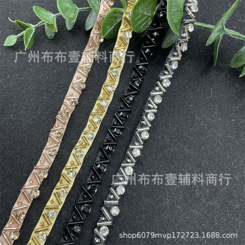 现货手工钉珠水钻织带花边 服装服衣领箱包装饰条码diy发饰辅料配