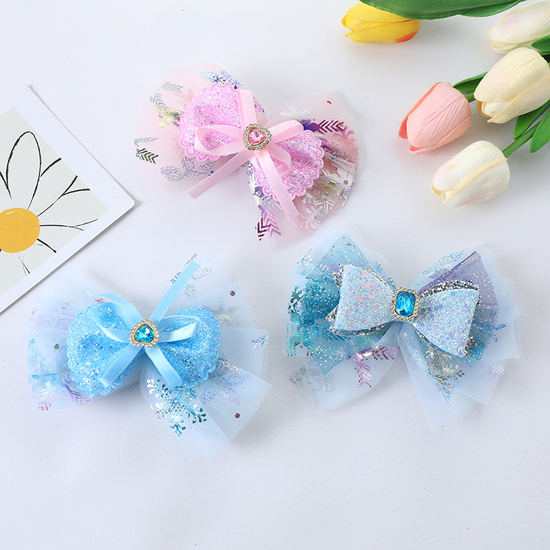 20g Weight Girl'S Princess Sweet Bow Knot Gauze Inlay Rhinestones Hair Clip