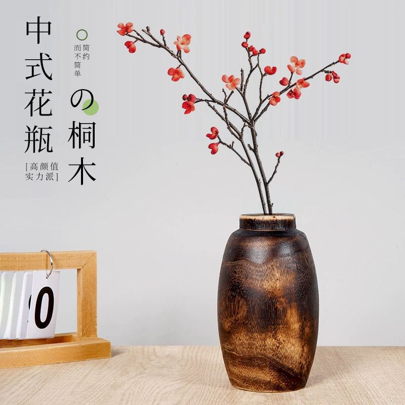 Деревянная ваза украшения деревянная цветочная композиция декоративно-прикладная гостиная столешница маленькая ваза Tongmu натуральный бревенчатая ваза