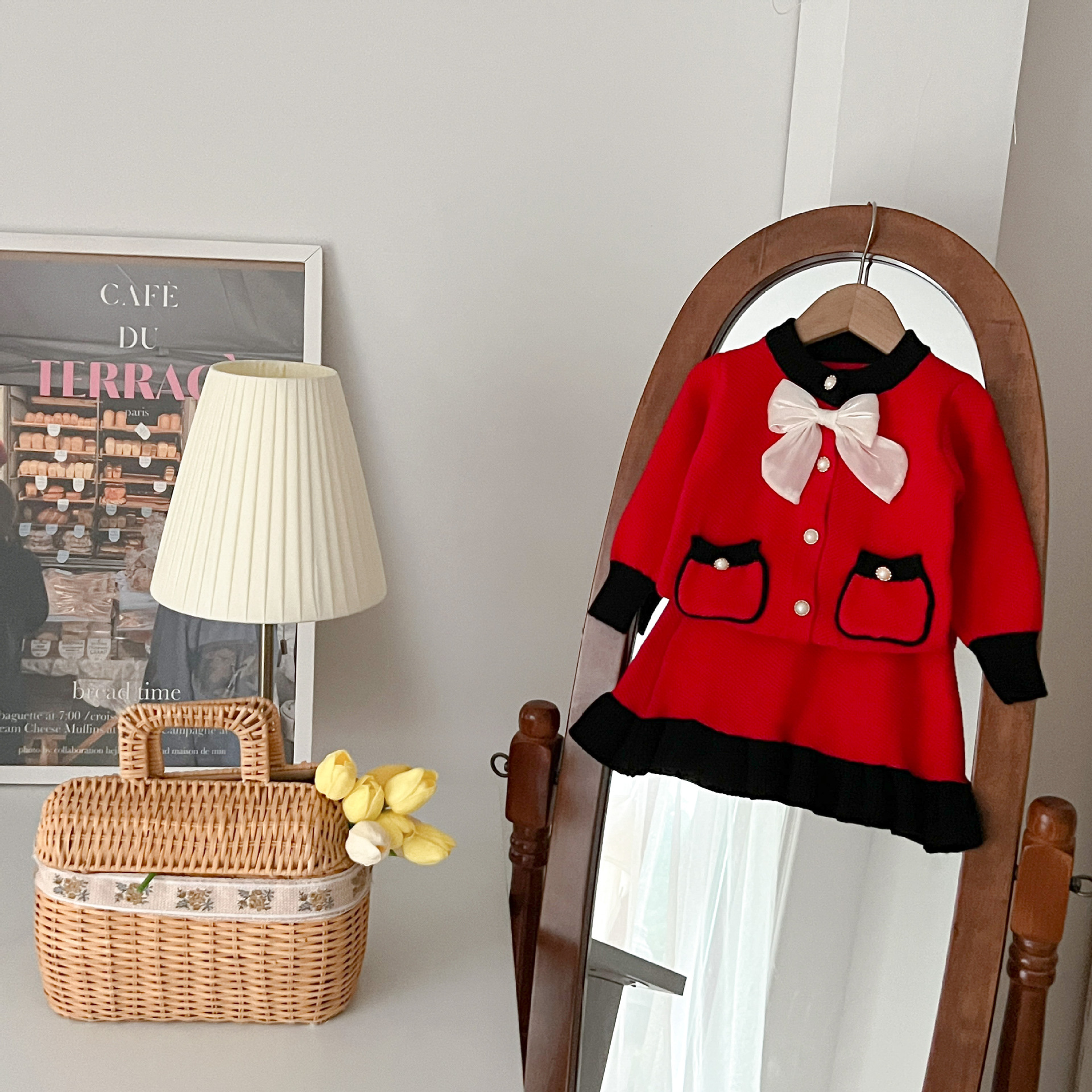 JINYONG Mädchen-Pullover-Set, Herbst/Winter, neues Mädchen-Kleid aus Wolle mit weißer Schleife, modisch_voghion.com