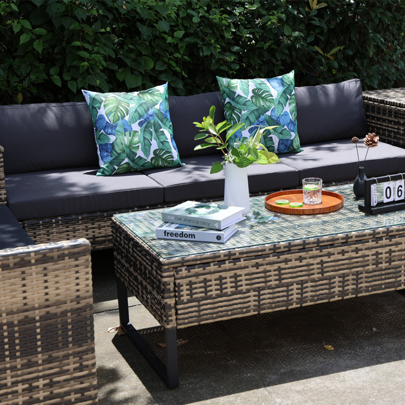 Sofá de caña al aire libre Cama reclinada Villa patio sombreado al aire libre combinación de jardín terraza ocio sofá caña