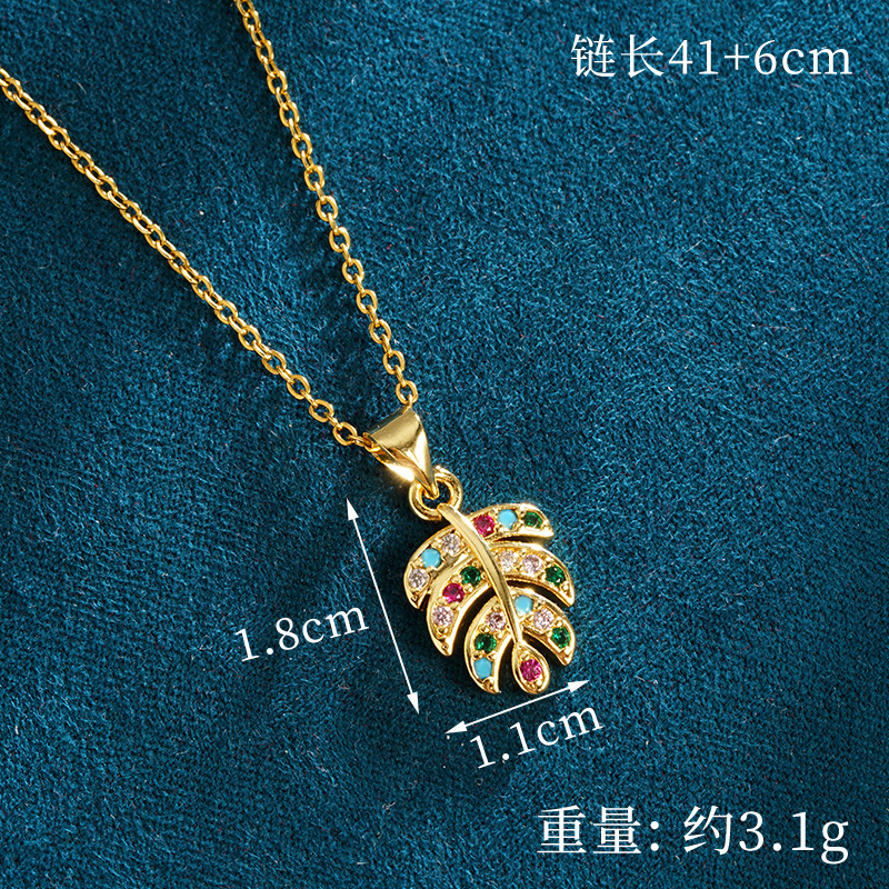 Collar de oro de arena de Vietnam Moda Super flash con microincrustaciones de hojas Pendientes Conjunto Mujer Dulce Todo fósforo Advanced Sense Joyas al por mayor