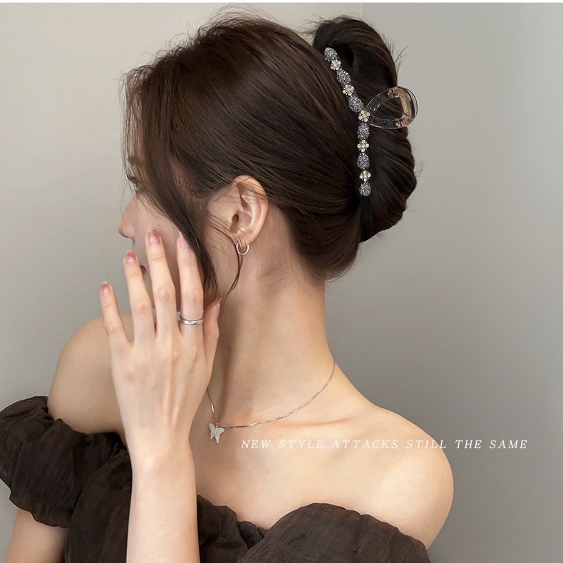 高級気質ラインストーングリッパー、女性用大型ヘアピン、後頭部ヘアシャーククリップ、ネットセレブクリップヘッドドレス|undefined