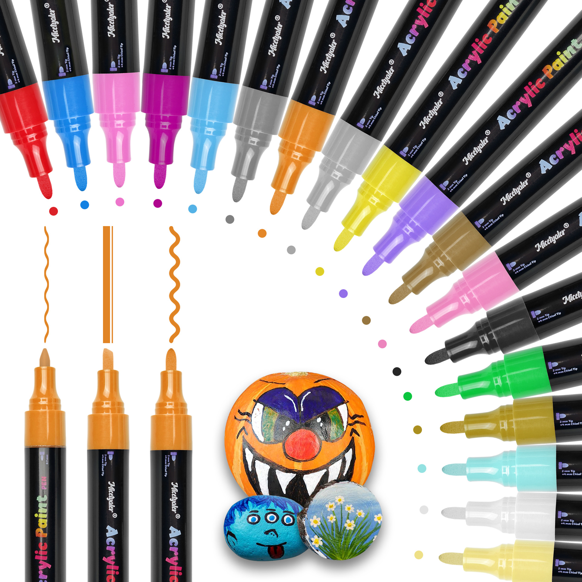 Set de rotuladores acrílicos de doble punta, base agua, punta fina y biselada, ideal para DIY, pintura y bocetos