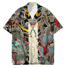 跨境外贸夏季新款大码男士休闲时尚3D数码印花短袖衬衫男一件代发