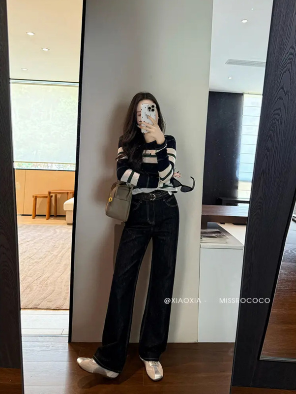 DUOXINIU/多喜牛/DaLin早秋上新窄版阔腿裤女高腰牛仔裤垂坠显高|undefined