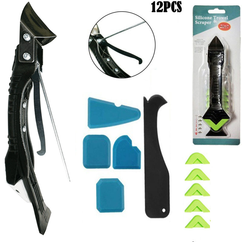 12件套密封胶清洁工具5合1金属刀头玻璃胶涂抹修整刮板刮刀