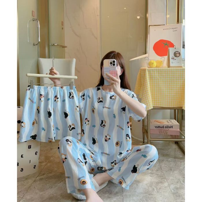 Venta al por mayor transfronteriza de una variedad de pantalones de manga corta de tres piezas, pijamas de mujer, pantalones cortos de algodón de nubes de verano de dibujos animados, servicio a domicilio