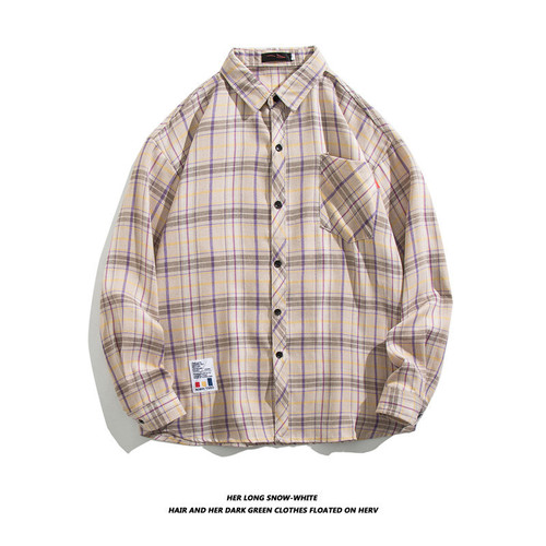 Fashion trend retro men's plaid shirt Hong Kong style temperament casual cardigan shirt long-sleeved lapel shirt wholesale