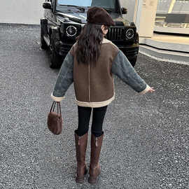 女童外套秋冬加绒毛衣加厚儿童冬季2024宝宝新款皮毛一体上衣