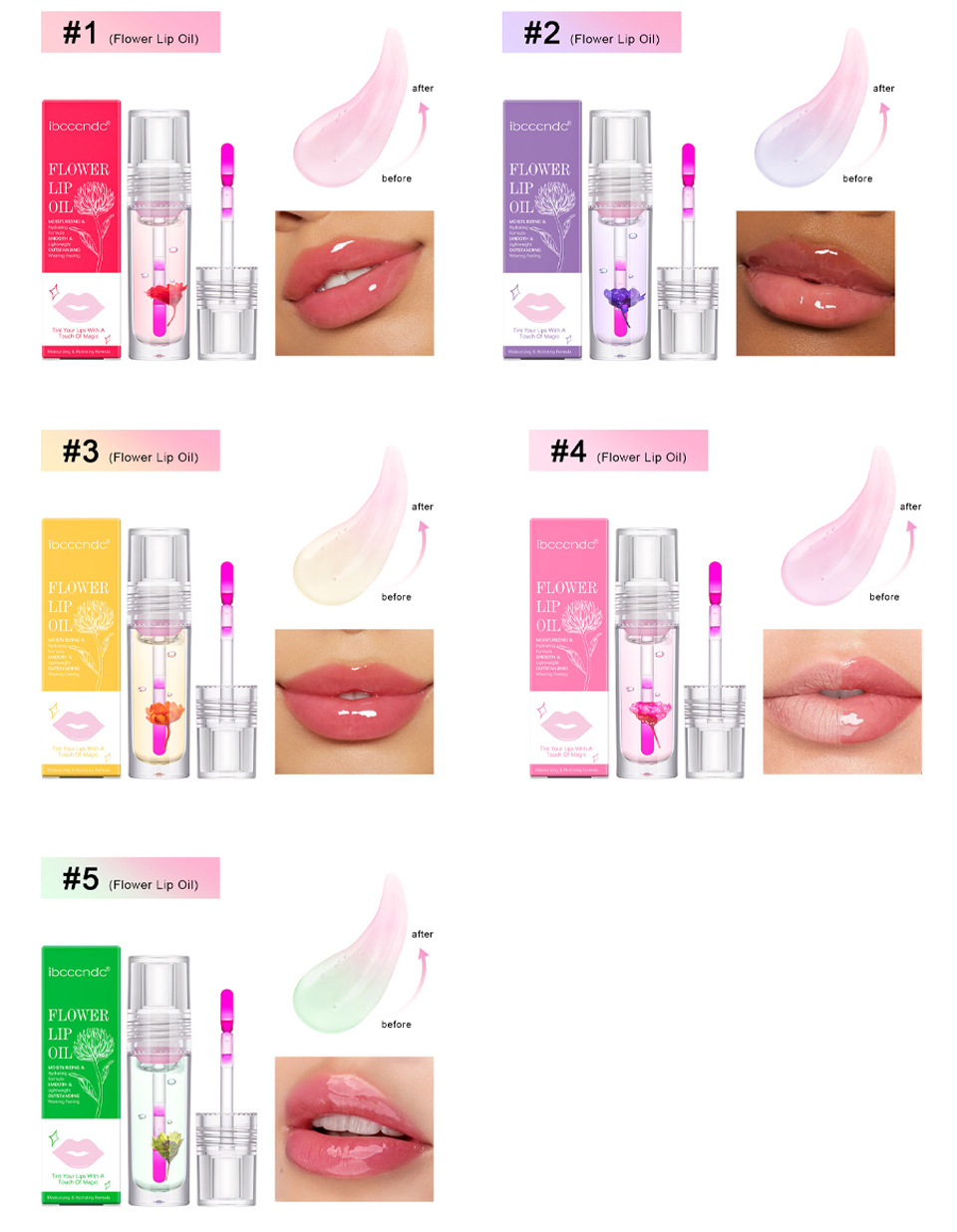 Carina IBCCCNDC Flower Moisturizing Oil spendet Feuchtigkeit und verändert die Farbe der Glasur, transparente, stumpfe Honigglas-Lippenmaske_voghion.com