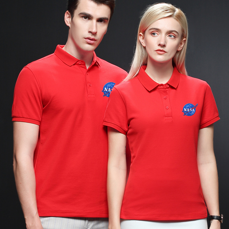 NASA summer polo Men's lovers Embroidery Printing logo Short sleeved coverall Lapel T-shirt T-shirt