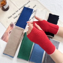 2024秋冬款半指手套女毛线保暖露指学生写字触屏加厚针织护腕批发