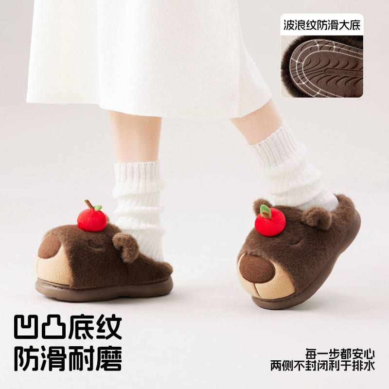 卡皮巴拉棉拖鞋女冬季加绒保暖月子鞋居家毛毛拖鞋亲子款棉鞋男士|undefined