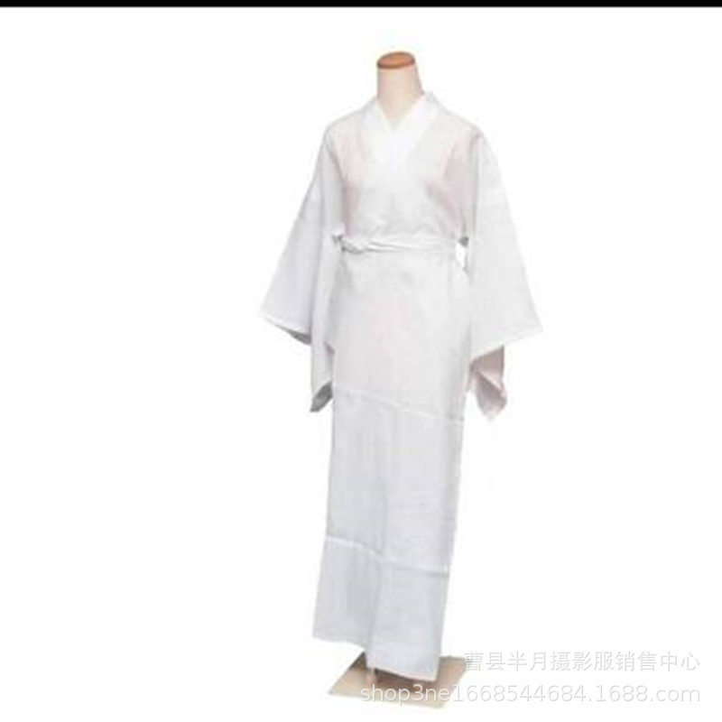 Japanese Kimono Bathrobe White Dress with Sleeves in Stock Base Shirt Long Jacket Lined Kimono