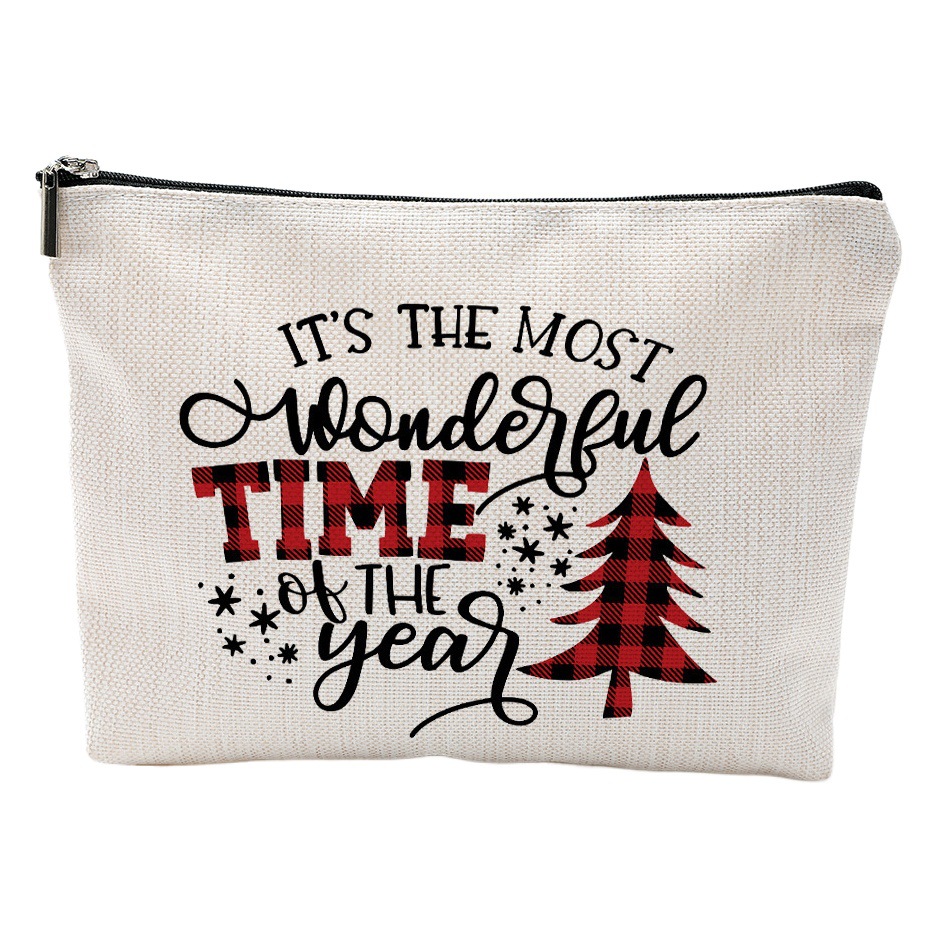 Navidad cosmética bolsa impermeable algodón y lino cremallera bolsa cosmética joyería bolsa de almacenamiento viaje artículos de tocador bolsa de almacenamiento
