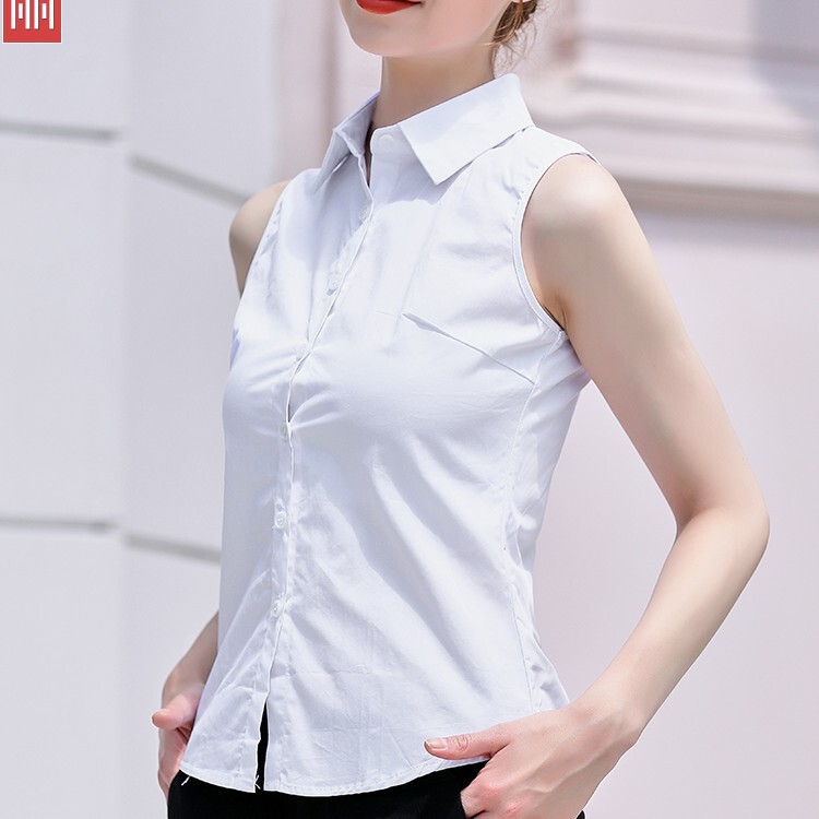 White Sleeveless Shirt Women's Summer Korean-style Slim-fit OL Professional Commuter Round Neck Shirt Base Cotton Top Trendy