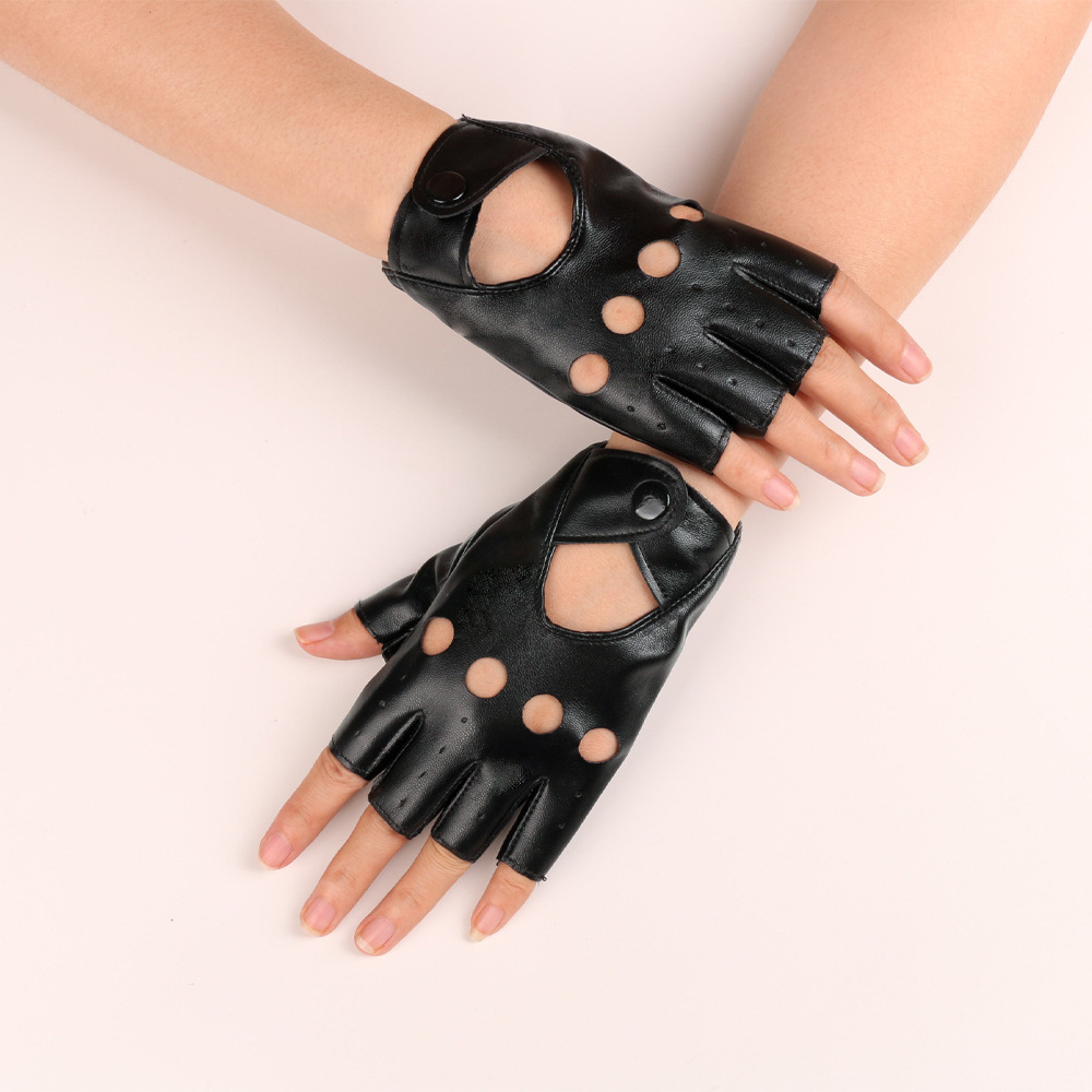 Guantes de cuero de medio dedo para mujer, conducción de PU, locomotora cómoda, entrenamiento al aire libre, medio dedo, danza callejera, guantes de baile