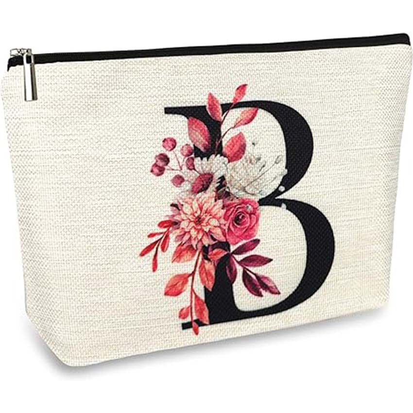Bolso de cosméticos para mujer de Amazon transfronterizo letra patrón creativo bolsa de cosméticos bolsa de almacenamiento bolsa de cremallera impermeable de lino