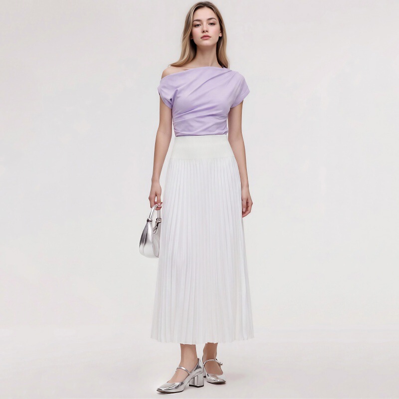 Factory Wholesale Cross-Border Foreign Trade Elegant Ladylike Spring and Summer White High-Waisted Stretch Silk Mid-Length Knitted Skirt