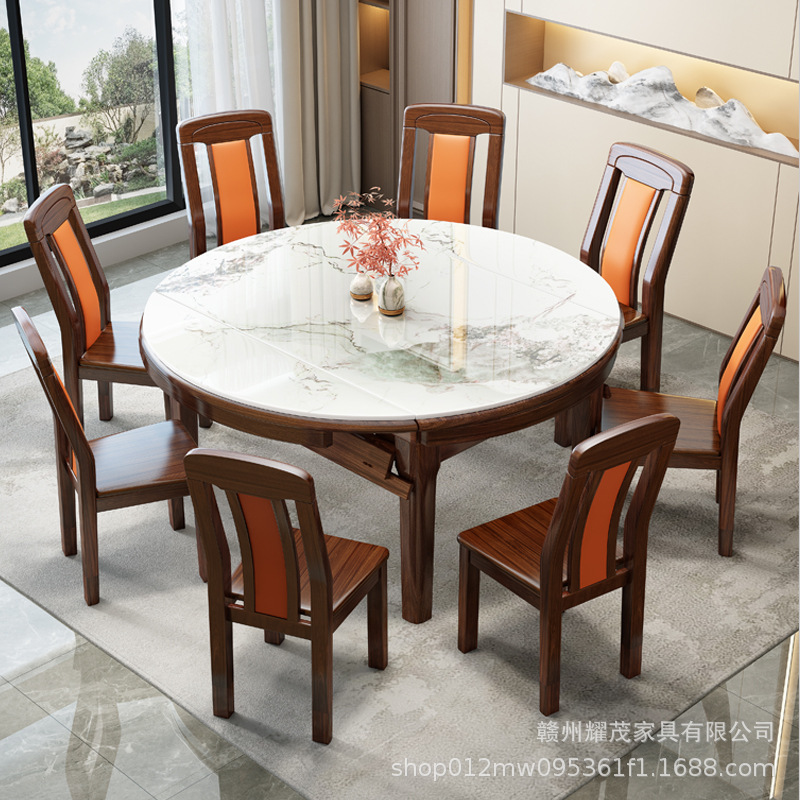 Solid Wood Rectangular Dining Table Slate Small Apartment Foldable with Turntable Restaurant Home New Chinese Style Ebony Wood Dining Table