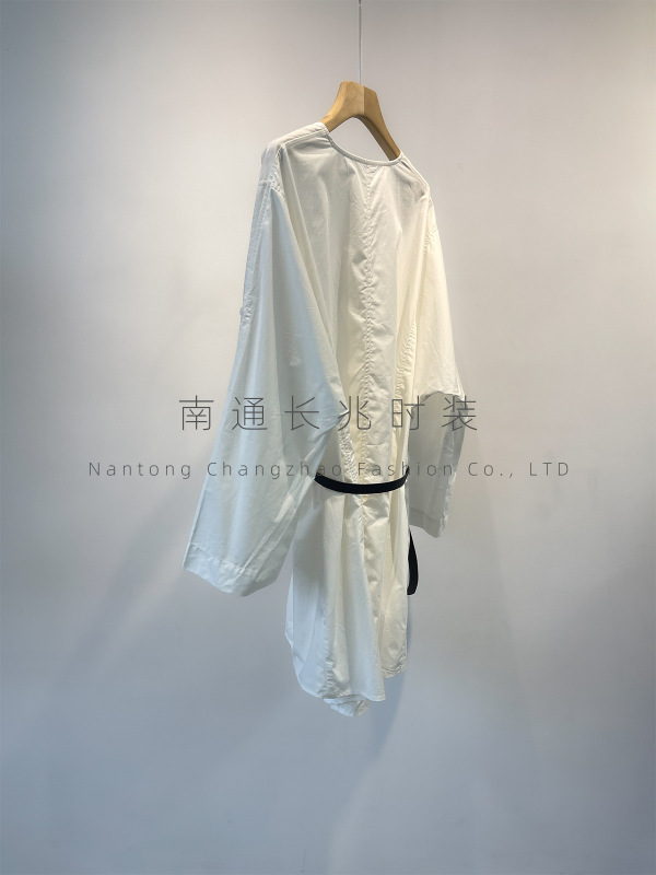 重工JI简风~MC白色衬衫连衣裙/棉质纸感/宽松廓形卷袖设计＋腰带|undefined