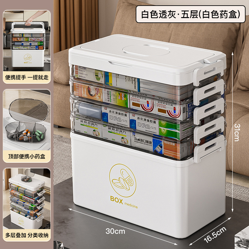 Caja Organizadora de Medicamentos de PET Multicapa Portátil para Hogar
