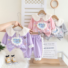 2025冬季新款女童加绒长袖套装宝宝加厚卫衣长裤两件套潮批发代发