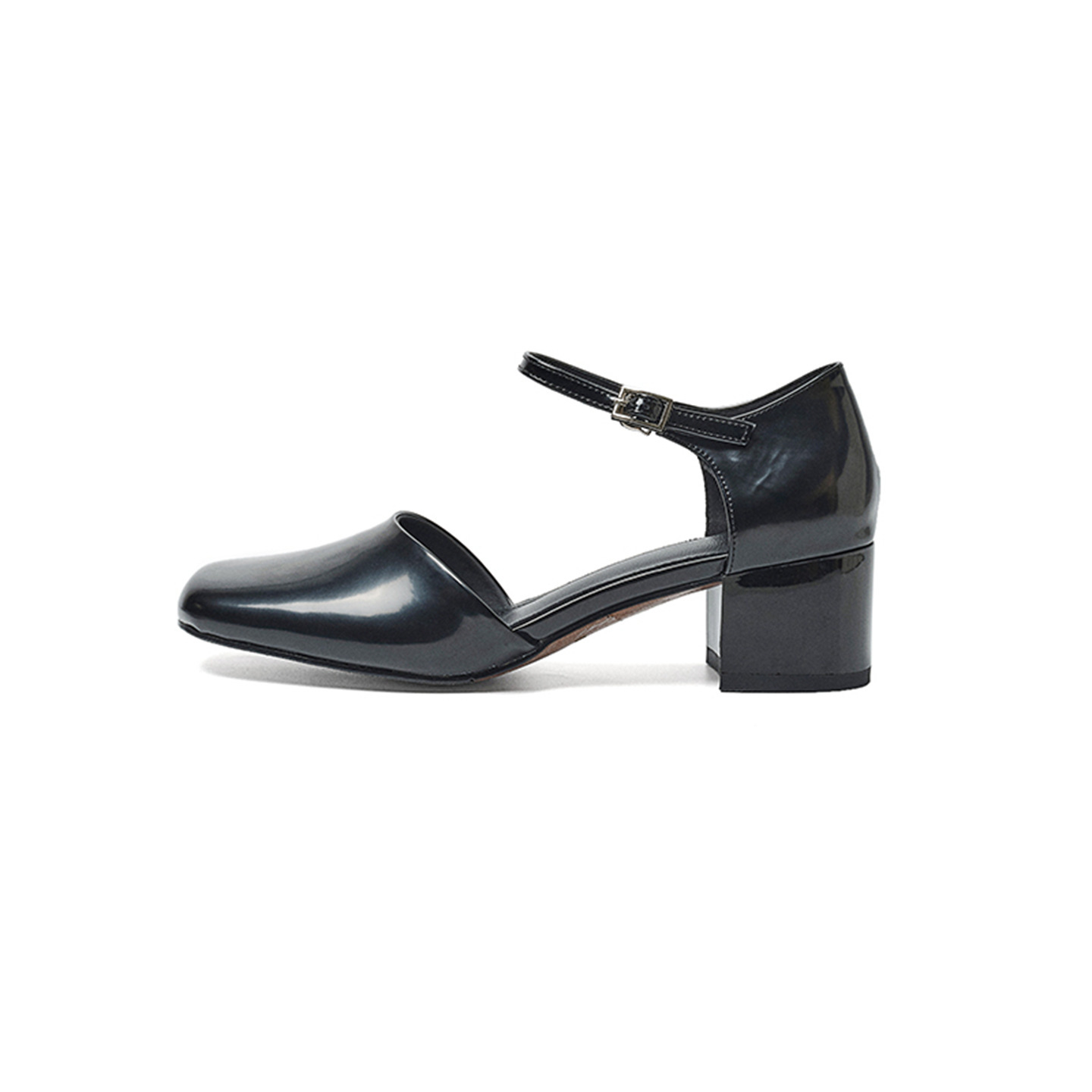 Giày sandal cao gót nữ quai ngang mũi vuông gót 5 cm — màu nâu