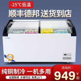 雪诗希超市冰柜商用大容量曲面玻璃门冷藏冷冻展示柜卧式雪糕柜