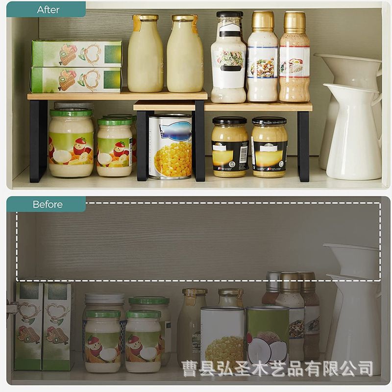 Hierro y madera combinado rack de almacenamiento de escritorio de almacenamiento rack de cocina apilable organizador encogimiento rack de almacenamiento