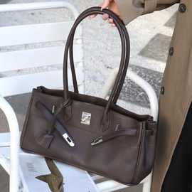 包包百搭铂金手提包牛皮2024新款单肩时尚大容量荔枝纹包通勤轻奢