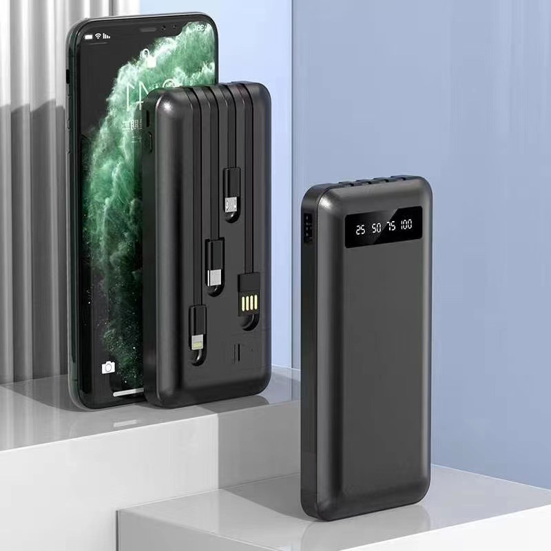 20000 mAh estándar real de gran capacidad portátil fuente de alimentación móvil teléfono móvil universal con cable de carga rápida al aire libre