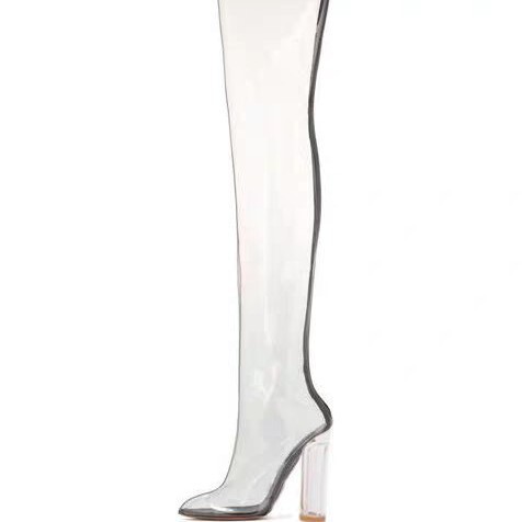catwalk shoes summer latest thick heel high heels pointed transparent heel over-the-knee boots women's boots plus size sandals european and american style