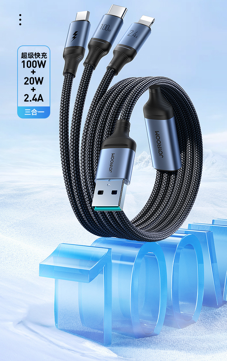 Jiletang 100W hızlı şarj üçü bir arada veri kablosu şarj kablosu bir-üç cep telefonu çok fonksiyonlu hızlı iletim