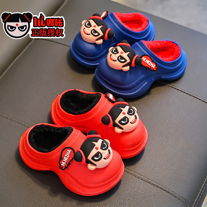 Nezha zapatillas de algodón de invierno para niños, niñas y niños, calentamiento de algodón impermeable, bolsas de niños, zapatos de talón de algodón