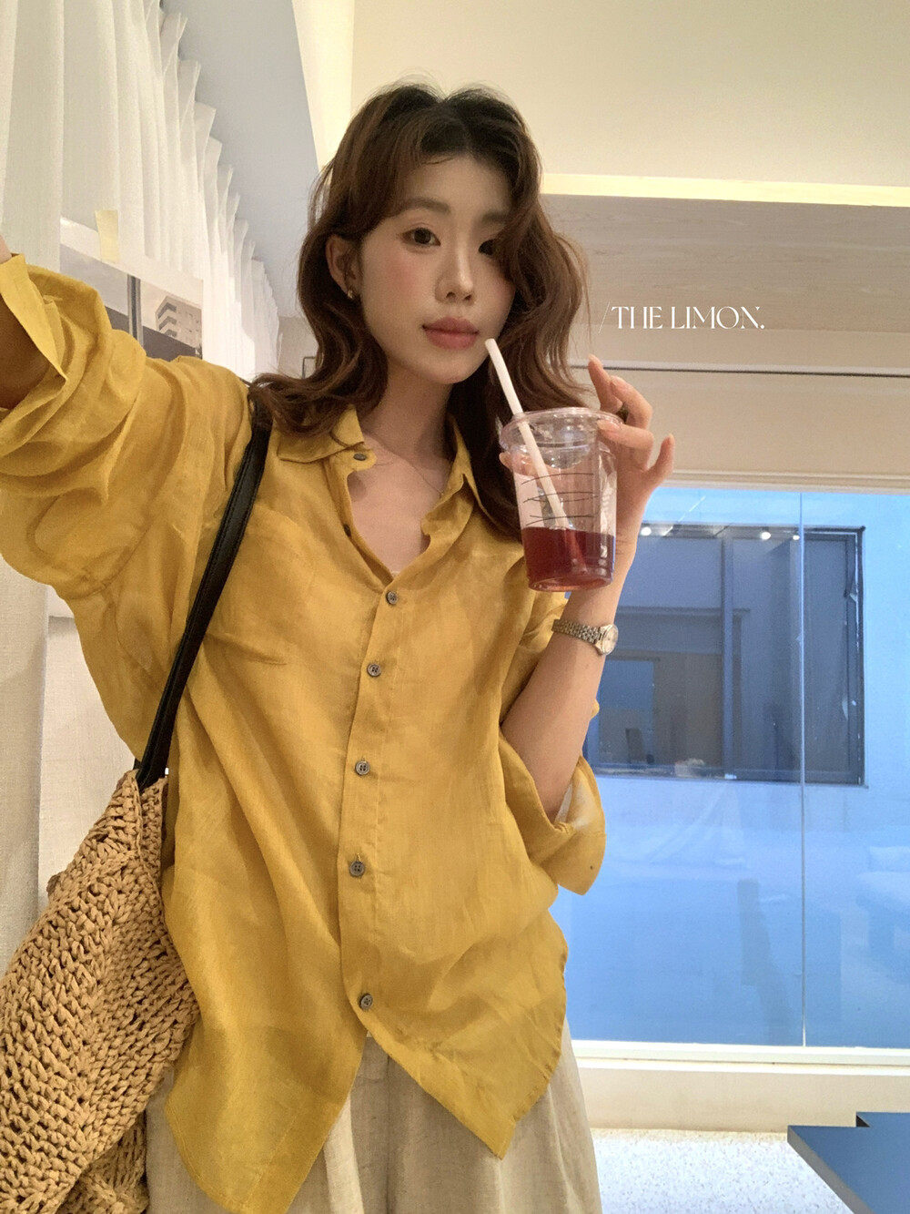 Áo sơ mi nữ linen tay dài cổ bẻ phong cách thư giãn — Xanh đen, xanh lam, Màu cà phê, màu hồng chi tiết 14