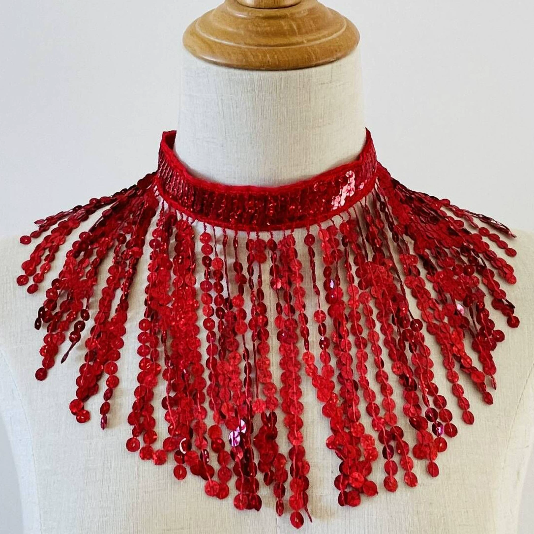Латинский танец блестки ожерелье с кисточками Европейская и американская индивидуальная цепочка на шею DS ночной клуб выступление Шейная цепочка аксессуары для танца живота Хэллоуин