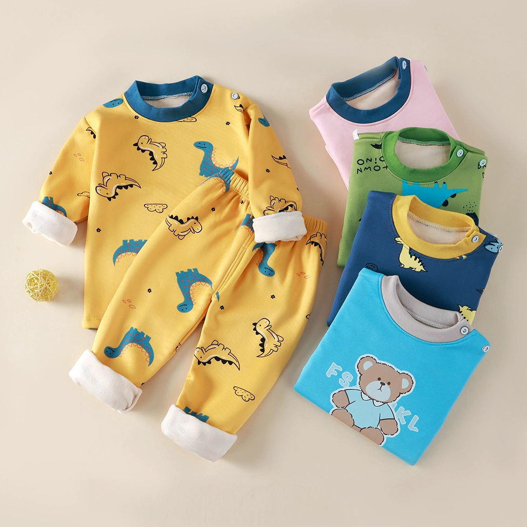 Детский комплект термобелья на флисовой подкладке и утолщение для мальчиков и девочек, осенняя одежда, детская термоодежда, детская одежда, зимний динозавр