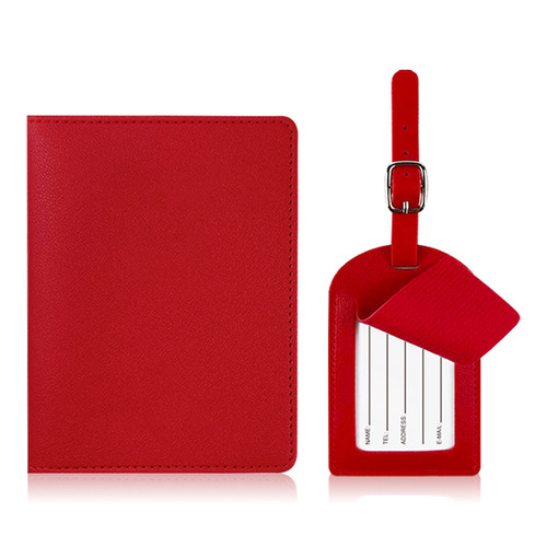 Blank 11-color PU leather luggage tag passport case set with customizable LOGO, cross-border leather boarding pass