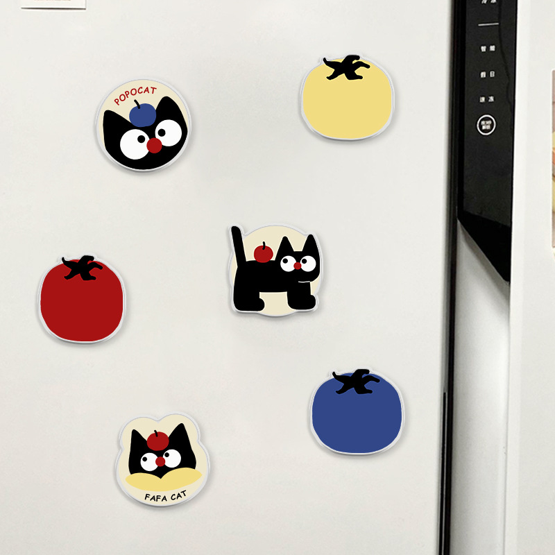 Caricatura gatito refrigerador adhesivo magnético 2024 nuevo adhesivo magnético acrílico decoración de armario moderno simple