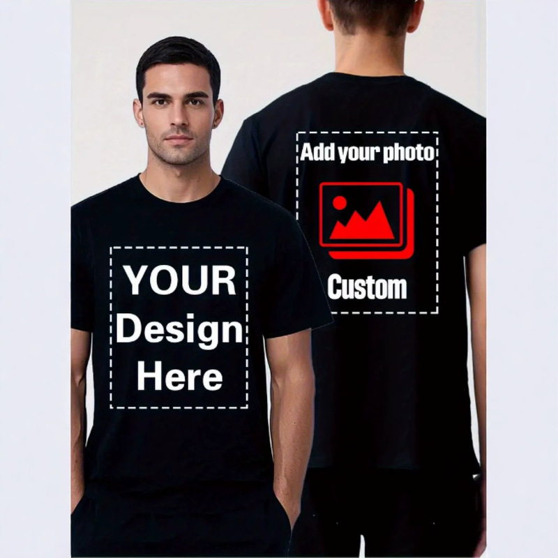 Amazon Black Basic T-Shirt DIY Printed Graphic with Front and Back Customization, Creative Gift for Boyfriend, Wholesale Tops